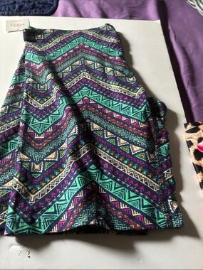 Geometric Print Pencil Skirt in Teal & Purple